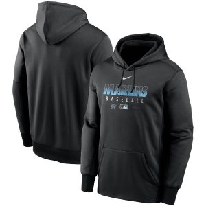 Impressive Men's Miami Marlins Nike Black Authentic Collection Therma Performance Pullover Hoodie