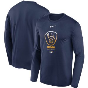 Impressive Men's Milwaukee Brewers Nike Navy Authentic Collection Legend Performance Long Sleeve T Shirt Sports enthusiasts seize this opportunity Order now to feel the game excitement