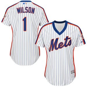 Impressive Mets #1 Mookie Wilson White(Blue Strip) Alternate Women's Stitched MLB Jersey Retailers boost your inventory Order now to meet customer demand