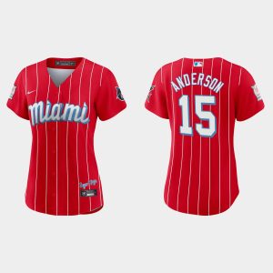 Impressive Miami Marlins #15 Brian Anderson Women's Nike 2021 City Connect Authentic MLB Jersey Red Collectors this is a must have Add it to your collection by ordering