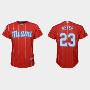 Impressive Miami Marlins #23 Max Meyer Youth Nike 2021 City Connect Authentic MLB Jersey Red Collectors this is a must have Add it to your collection by ordering