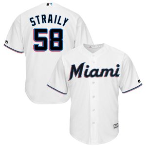 Impressive Miami Marlins #58 Dan Straily Majestic Home 2019 Cool Base Player Jersey White