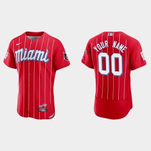 Impressive Miami Marlins Custom Men's Nike 2021 City Connect Authentic MLB Jersey Red