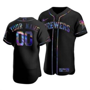 Impressive Milwaukee Brewers Custom Men's Nike Iridescent Holographic Collection MLB Jersey   Black