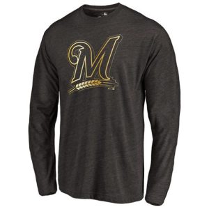 Impressive Milwaukee Brewers Gold Collection Long Sleeve Tri Blend T Shirt Black