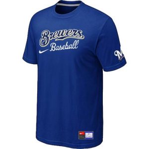 Impressive Milwaukee Brewers Nike Short Sleeve Practice MLB T Shirt Blue