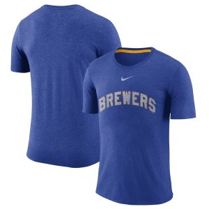 Impressive Milwaukee Brewers Nike Wordmark Tri Blend T Shirt Royal