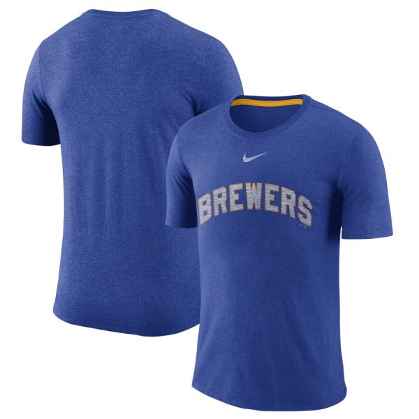 Impressive Milwaukee Brewers Nike Wordmark Tri Blend T Shirt Royal