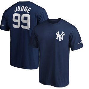 Impressive New York Yankees #99 Aaron Judge Majestic 2019 Postseason Name & Number T Shirt Navy