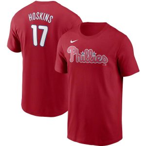 Impressive Philadelphia Phillies #17 Rhys Hoskins Nike Name & Number T Shirt Red Act fast Only a few left Secure yours today