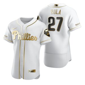 Impressive Philadelphia Phillies #27 Aaron Nola White Nike Men's Authentic Golden Edition MLB Jersey