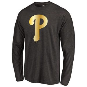 Impressive Philadelphia Phillies Gold Collection Long Sleeve Tri Blend T Shirt Black