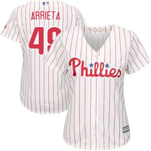 Impressive Phillies #49 Jake Arrieta White(Red Strip) Home Women's Stitched MLB Jersey Collectors this is a must have Add it to your collection by ordering