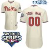Impressive Phillies Personalized Authentic Cream w/2009 World Series Patch Cool Base MLB Jersey (S 3XL)