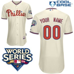 Impressive Phillies Personalized Authentic Cream w/2009 World Series Patch Cool Base MLB Jersey (S 3XL)