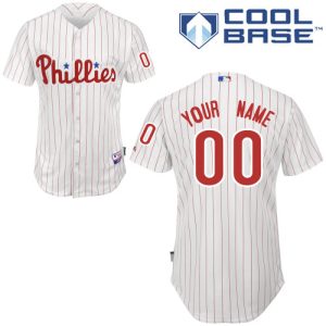 Impressive Phillies Personalized Authentic White Red Strip Cool Base MLB Jersey (S 3XL)