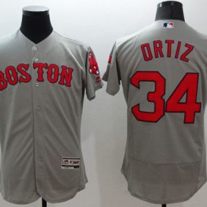 Impressive Red Sox #34 David Ortiz Grey Flexbase Authentic Collection 2018 World Series Stitched MLB Jersey