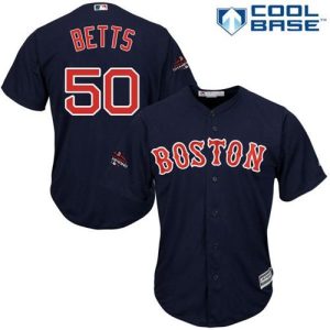 Impressive Red Sox #50 Mookie Betts Navy Blue New Cool Base 2018 World Series Champions Stitched MLB Jersey