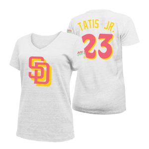 Impressive San Diego Padres #23 Fernando Tatis Jr. 2022 City Connect Women's MLB T Shirt   White Retailers boost your inventory Order now to meet customer demand