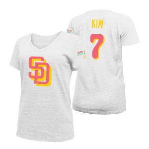 Impressive San Diego Padres #7 Ha Seong Kim 2022 City Connect Women's MLB T Shirt   White Sports fans this is your chance Order soon to be part of the action