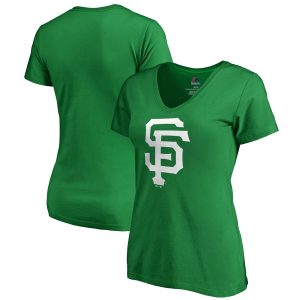 Impressive San Francisco Giants Majestic Women's 2019 St. Patrick's Day White Logo V Neck T Shirt Green