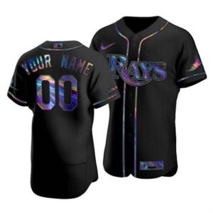 Impressive Tampa Bay Rays Custom Men's Nike Iridescent Holographic Collection MLB Jersey   Black