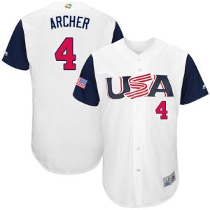 Impressive Team USA #4 Chris Archer White 2017 World MLB Classic Authentic Stitched MLB Jersey