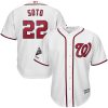 Impressive Washington Nationals #22 Juan Soto Majestic 2019 World Series Champions Home Official Cool Base Bar Patch Player Jersey White