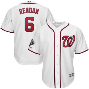 Impressive Washington Nationals #6 Anthony Rendon Majestic 2019 World Series Champions Home Official Cool Base Bar Patch Player Jersey White
