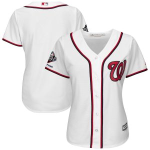 Impressive Washington Nationals Majestic Women's 2019 World Series Champions Home Official Cool Base Bar Patch Jersey White Collectors this is a must have Add it to your collection by ordering