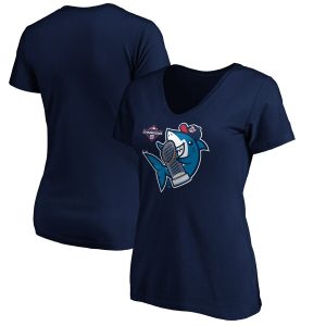Impressive Washington Nationals Majestic Women's 2019 World Series Champions Trophy Shark Short Sleeve V Neck T Shirt Navy