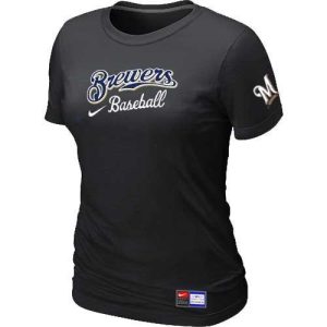 Impressive Women's Milwaukee Brewers Nike Short Sleeve Practice MLB T Shirt Black