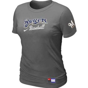 Impressive Women's Milwaukee Brewers Nike Short Sleeve Practice MLB T Shirt Crow Grey