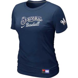 Impressive Women's Milwaukee Brewers Nike Short Sleeve Practice MLB T Shirt Midnight Blue