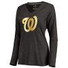 Impressive Women's Washington Nationals Gold Collection Long Sleeve V Neck Tri Blend T Shirt Black
