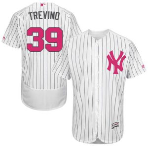 Impressive Yankees #39 Jose Trevino White Strip Flexbase Authentic Collection Mother's Day Stitched MLB Jersey