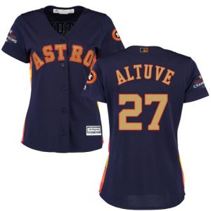 Outstanding Astros #27 Jose Altuve Navy Blue 2018 Gold Program Cool Base Women's Stitched MLB Jersey Retailers boost your inventory Order now to meet customer demand