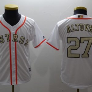 Outstanding Astros #27 Jose Altuve White 2017 World Series Champions Gold Program Cool Base Stitched Youth MLB Jersey For a short time available Grab yours quickly to own a team jersey