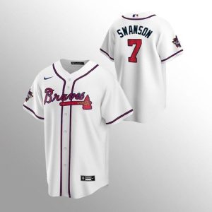 Outstanding Atlanta Braves #7 Dansby Swanson Nike 150th Anniversary 2021 World Series Youth MLB Jersey   White Collectors this is a must have Add it to your collection by ordering