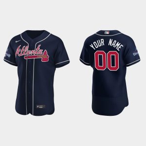 Outstanding Atlanta Braves Custom Men's Nike 2021 World Series Champions Patch MLB Authentic Player Jersey   Navy