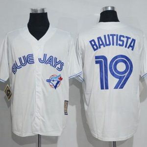 Outstanding Blue Jays #19 Jose Bautista White Cooperstown Throwback Stitched MLB Jersey