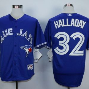 Outstanding Blue Jays #32 Roy Halladay Blue Cool Base Stitched MLB Jersey