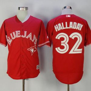 Outstanding Blue Jays #32 Roy Halladay Red New Cool Base Canada Day Stitched MLB Jersey
