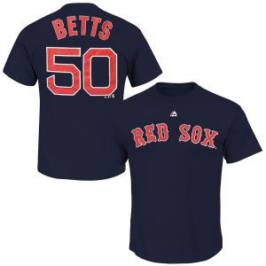 Outstanding Boston Red Sox #50 Mookie Betts Majestic Official Name and Number T Shirt Navy