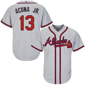 Outstanding Braves #13 Ronald Acuna Jr. Grey Cool Base Stitched Youth MLB Jersey Sports enthusiasts seize this opportunity Order now to feel the game excitement