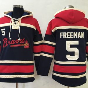 Outstanding Braves #5 Freddie Freeman Navy Blue Sawyer Hooded Sweatshirt MLB Hoodie