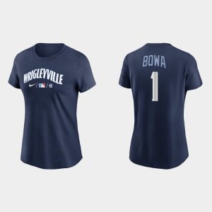 Outstanding Chicago Cubs #1 Larry Bowa Women's Nike 2021 City Connect Wordmark T Shirt   Navy With high demand Don't miss out Order now to wear your team colors