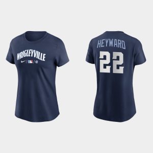 Outstanding Chicago Cubs #22 Jason Heyward Women's Nike 2021 City Connect Wordmark T Shirt   Navy Retailers boost your inventory Order now to meet customer demand