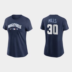 Outstanding Chicago Cubs #30 Alec Mills Women's Nike 2021 City Connect Wordmark T Shirt   Navy Retailers boost your inventory Order now to meet customer demand