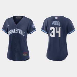Outstanding Chicago Cubs #34 Kerry Wood Women's Nike 2021 City Connect Navy MLB Jersey Limited stock Order now to show your love for your team